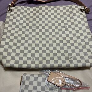 Checkered Designer Tote Bag - Cream and Gray